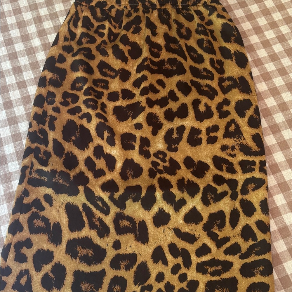 Tan and Brown Leopard Print Midi Pencil Skirt
